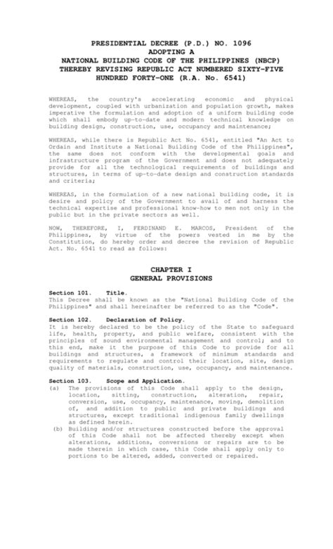 PRESIDENTIAL DECREE (P.D.) NO. 1096 ADOPTING A .
